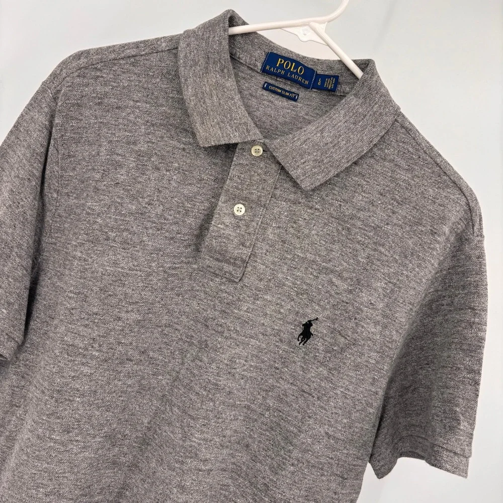 Polo Ralph Lauren Polo Shirt Mens Large Grey Excellent Custom Slim Fit Cotton